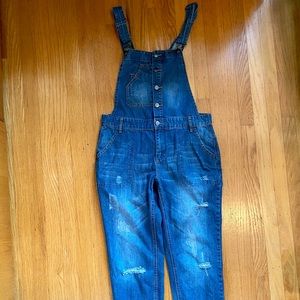 Denim Distressed Overalls